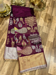 Chanderi pattu saree with ready wear blouse