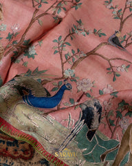 Beautiful Peach And Pink Designer Exclusive Tussar Silk