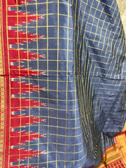 Slate Grey Checkered Ikkat Pattu