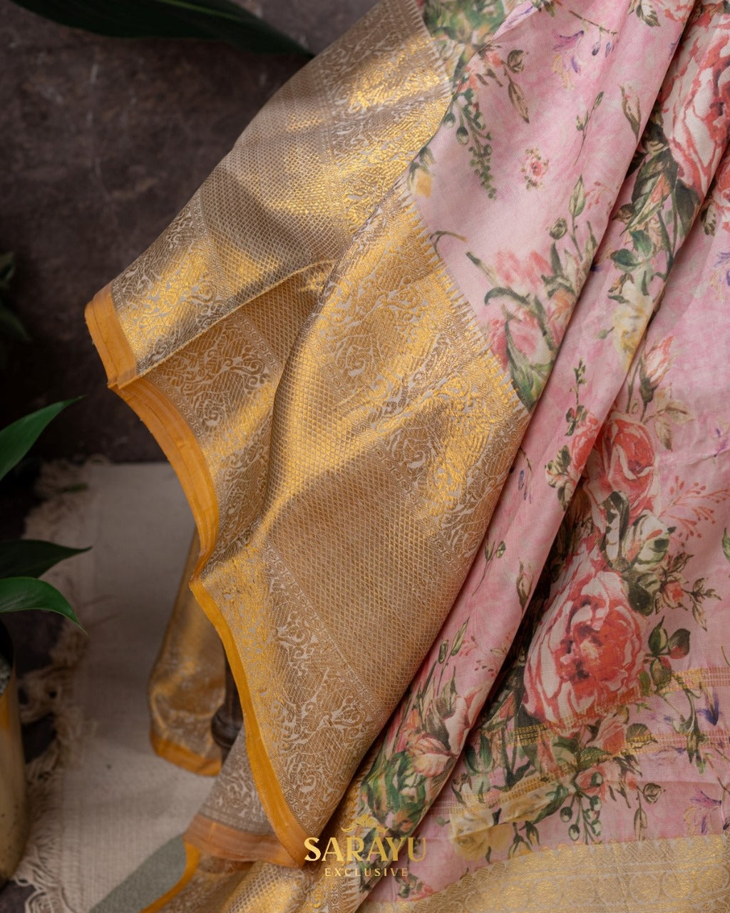 Soft Pink and Musturd Yellow Pure Kanchi Digital