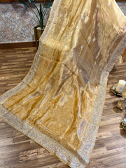 Golden Tissue Handloom Handworked Organza Saree