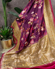 Wine Color Statement Designer Banarasi Mashru Designer Digital Silks