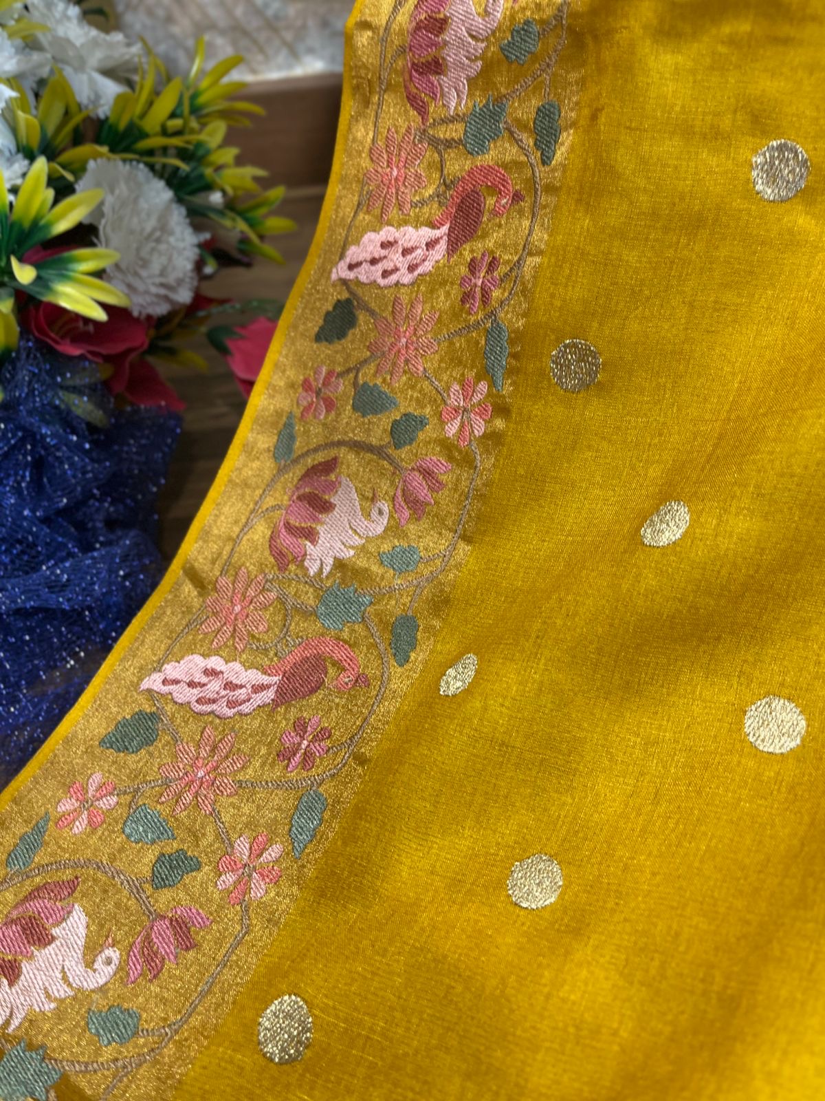 Mustard Yellow Shade Pure Tussar Saree