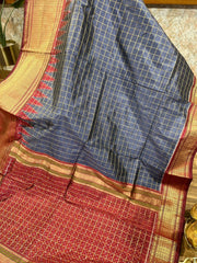 Slate Grey Checkered Ikkat Pattu