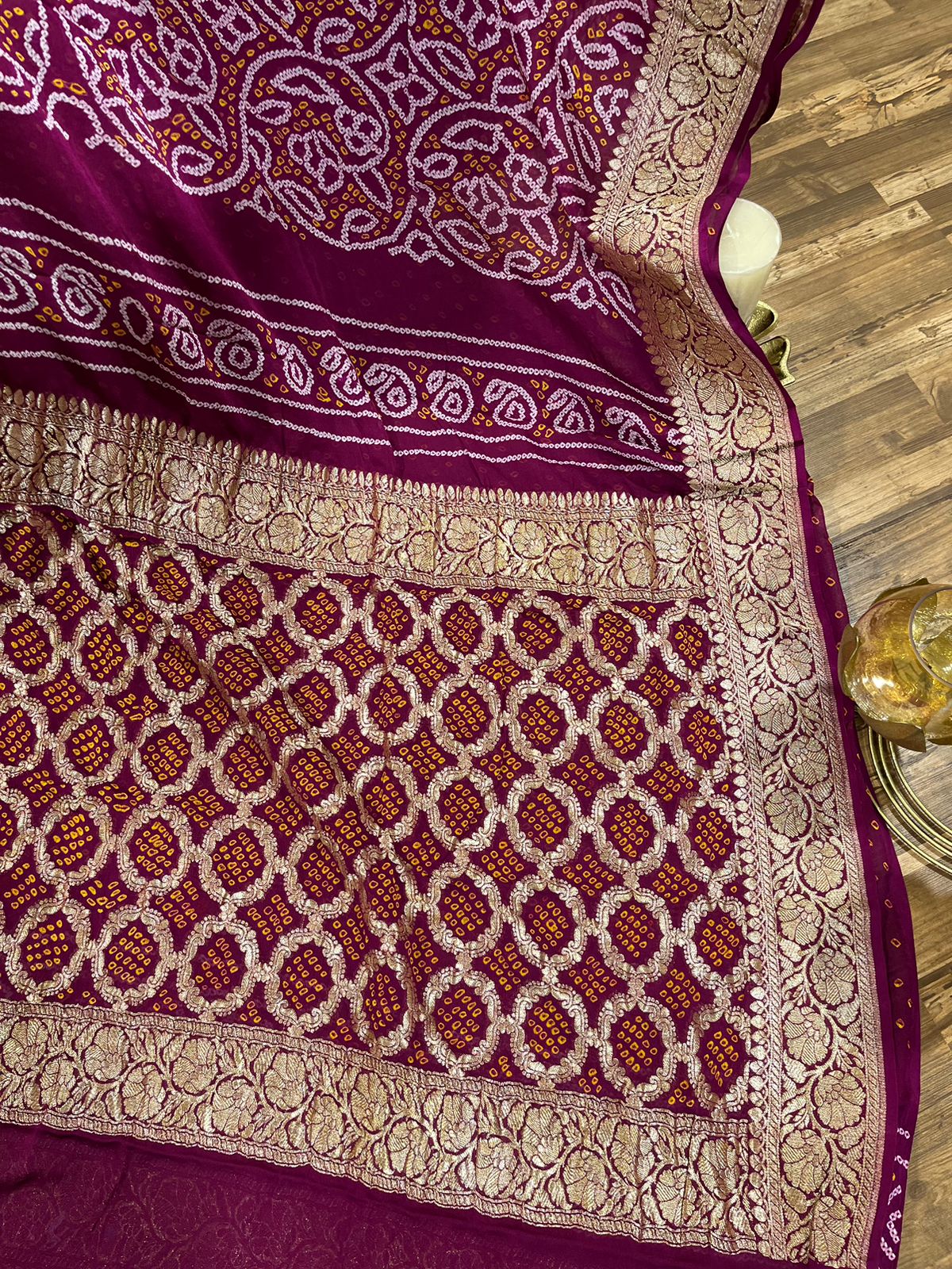 Wine Rai Pure Hand Bandhini Georgette