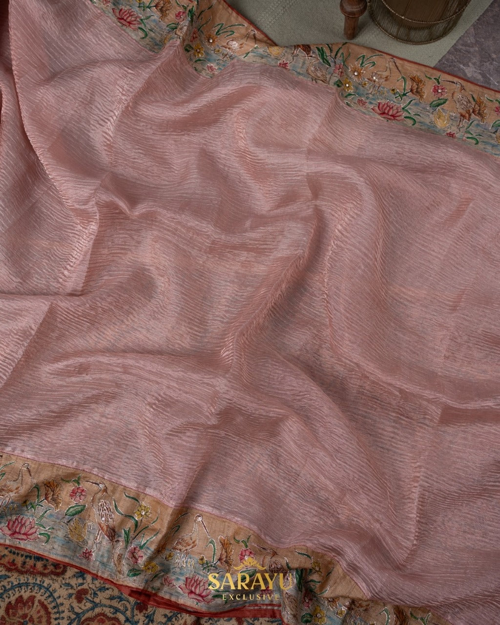 Soft Peach Crushed Pure Organza