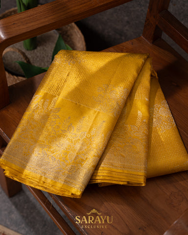 Golden Yellow Pure Kanchi Tissue Silk