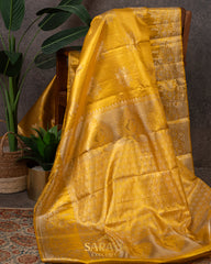 Golden Yellow Pure Kanchi Tissue Silk