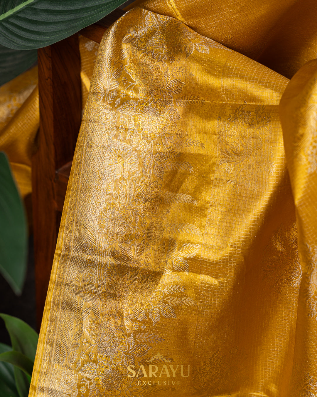 Golden Yellow Pure Kanchi Tissue Silk