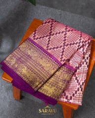 Peach And Magenta Pink Twill Kanchi Patola