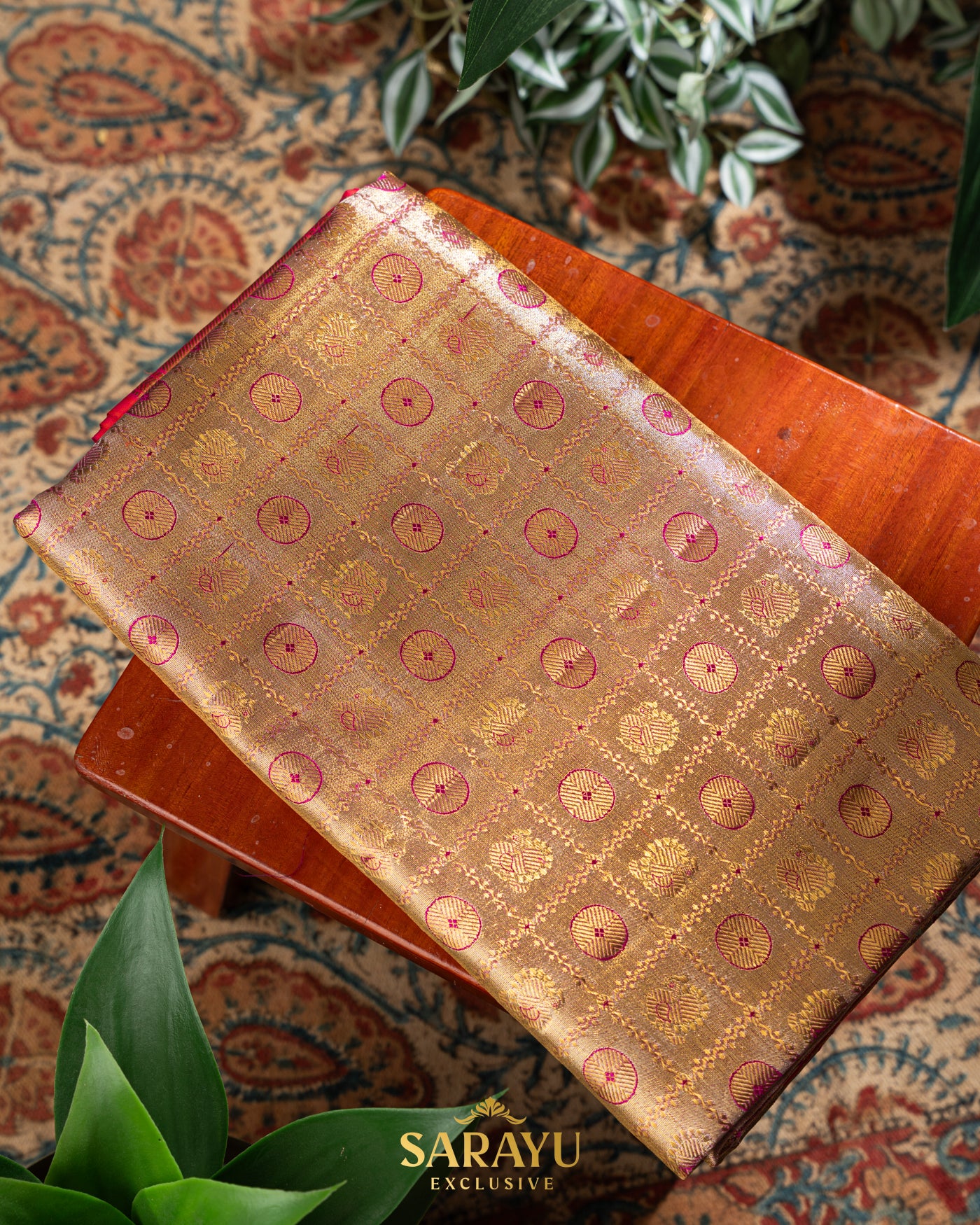 Sandlewood and Red CombinationExclusive Pure Kanchi Silk