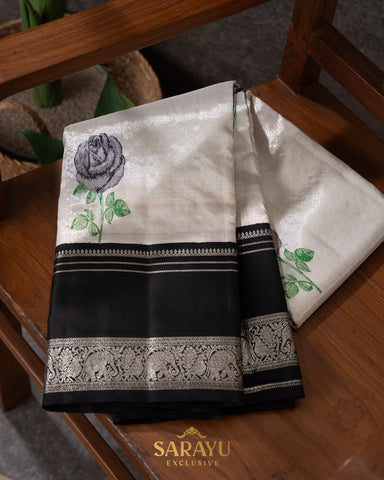 Bold white and black kanchi tissue saree