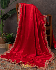 Dazzling Red Pure Italian German Silk Designer Saree