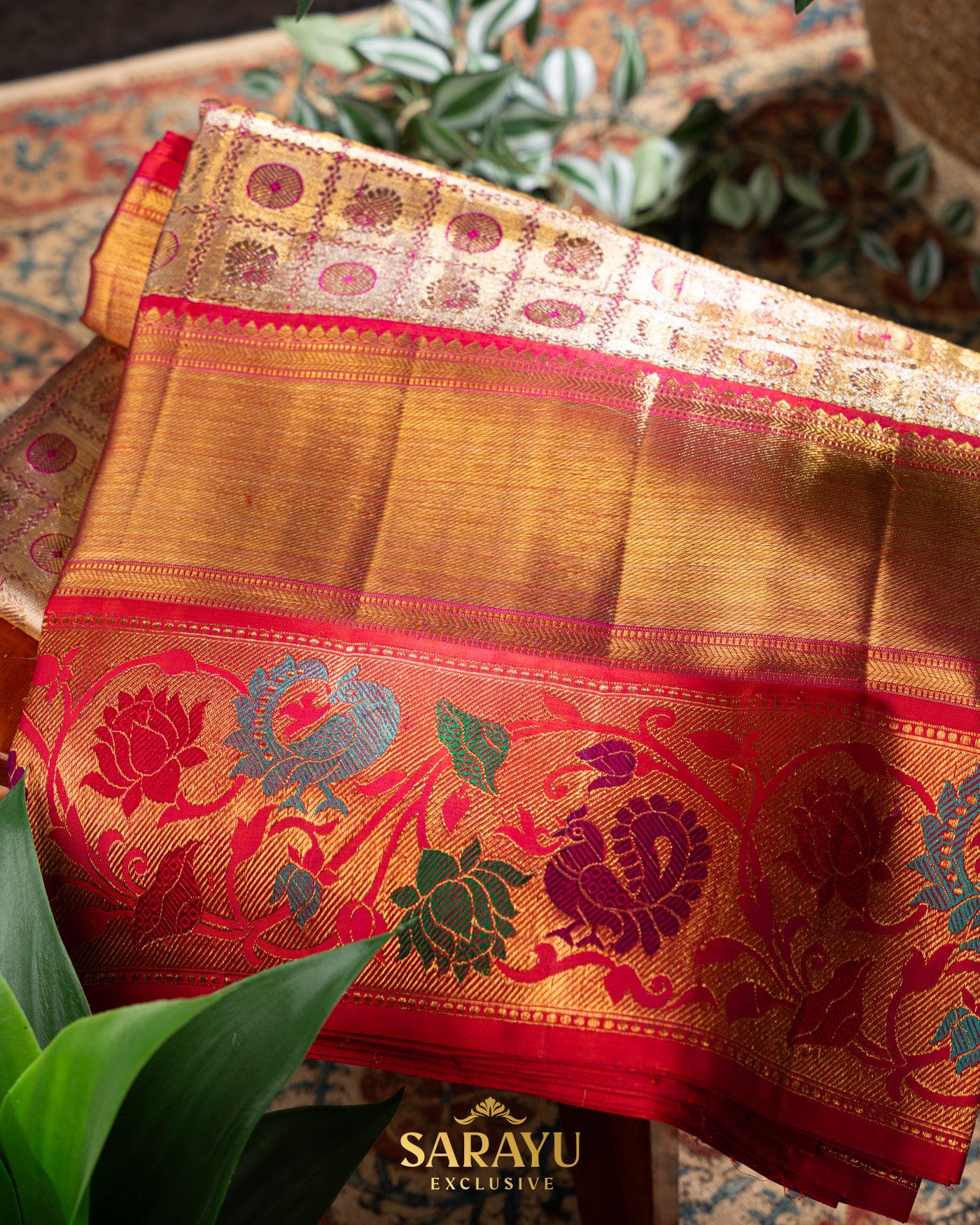 Sandlewood and Red CombinationExclusive Pure Kanchi Silk