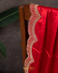 Dazzling Red Pure Italian German Silk Designer Saree