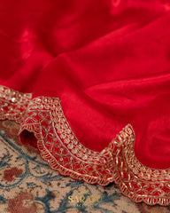 Dazzling Red Pure Italian German Silk Designer Saree