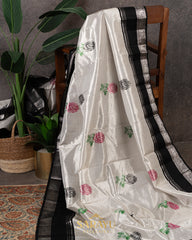 Bold white and black kanchi tissue saree