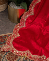 Dazzling Red Pure Italian German Silk Designer Saree