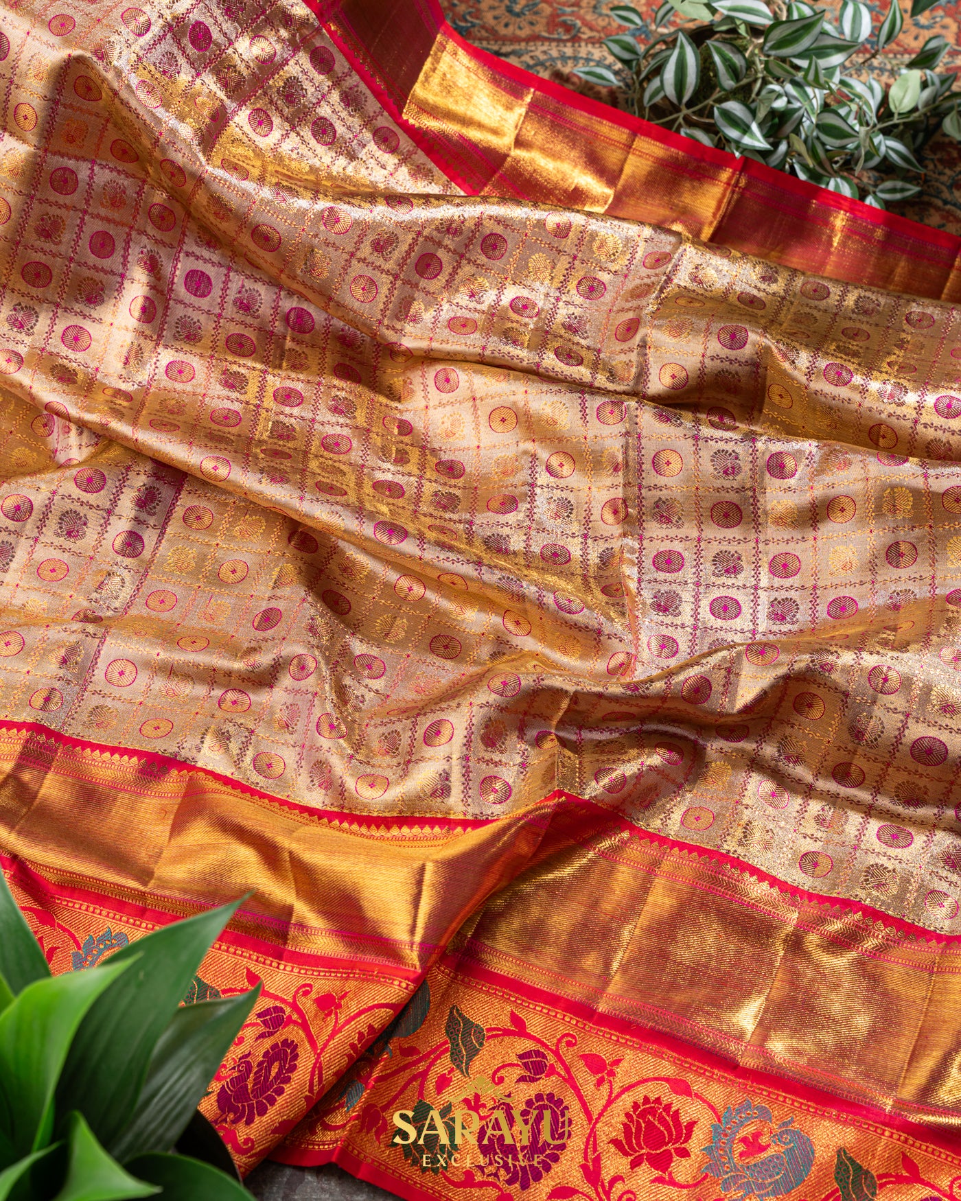 Sandlewood and Red CombinationExclusive Pure Kanchi Silk