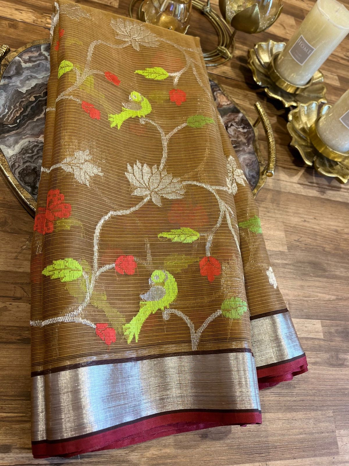 Designer All Over Jaal Pure Zari Kota Saree with Contrast Blouse