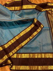 Blue and brown Space Border Gadwal Pattu