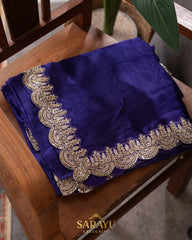 Royal Blue German Pure Designer Silk Saree