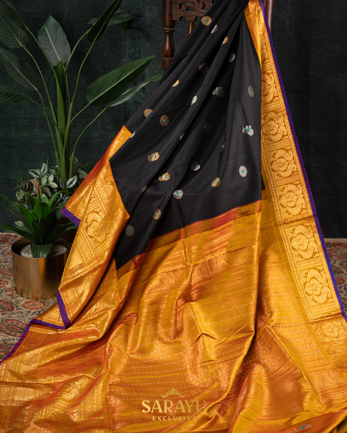 Black and Golden Yellow Exclusive Double Weave Gadwal