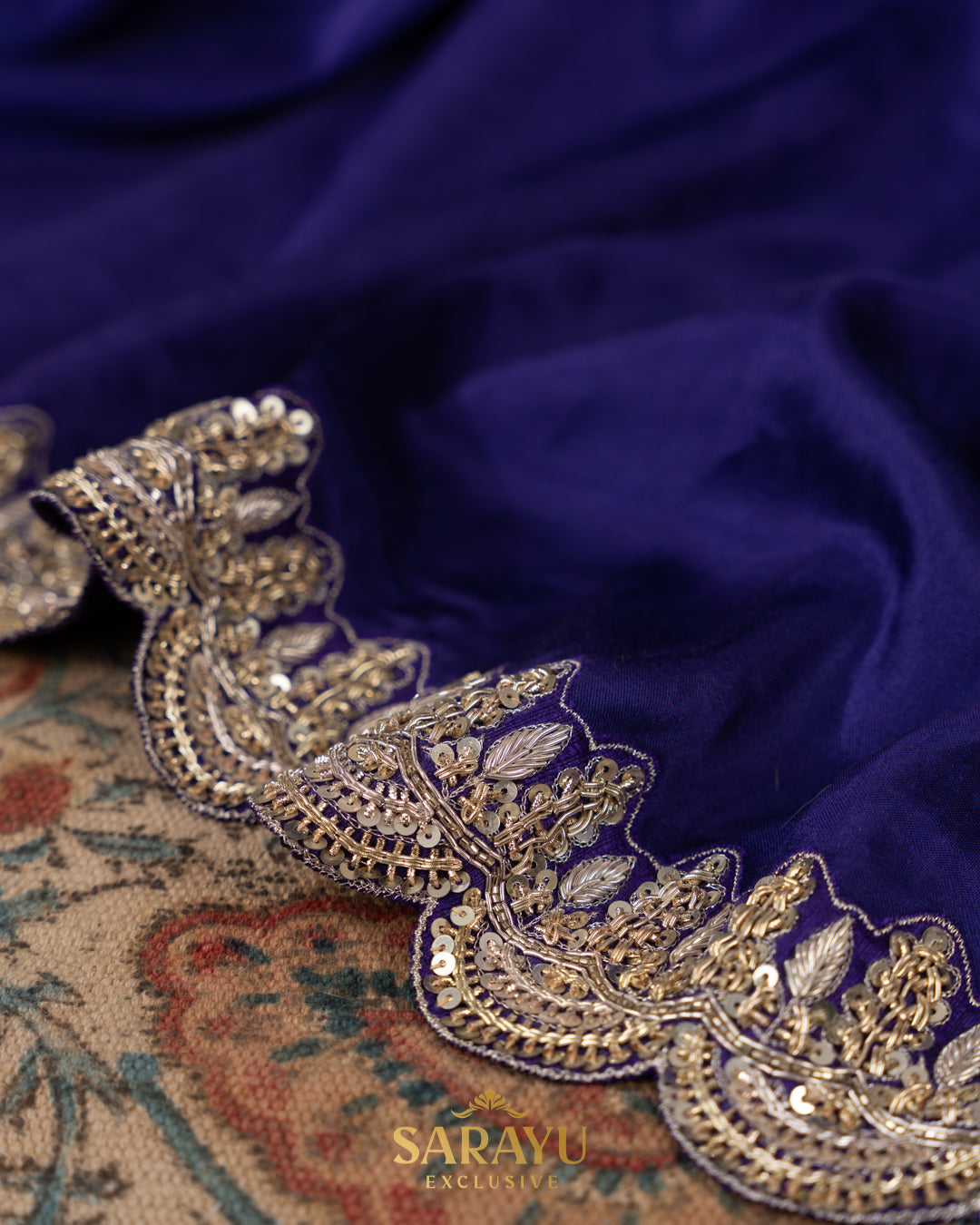 Royal Blue German Pure Designer Silk Saree