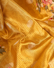 Golden Yellow Designer Pure Tissue Kanchi