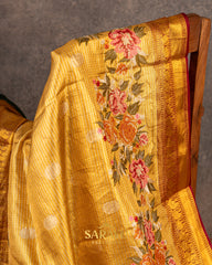 Golden Yellow Designer Pure Tissue Kanchi