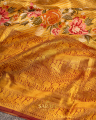 Golden Yellow Designer Pure Tissue Kanchi