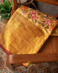 Golden Yellow Designer Pure Tissue Kanchi