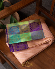 Blush and Multicolored Border Pure Kanchi Silk