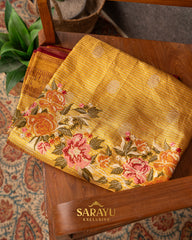 Golden Yellow Designer Pure Tissue Kanchi