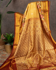 Golden Yellow Designer Pure Tissue Kanchi