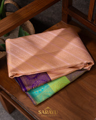 Blush and Multicolored Border Pure Kanchi Silk