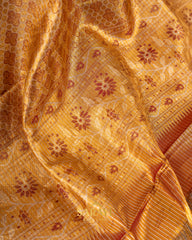 Golden Yellow Designer Pure Tissue Kanchi