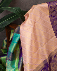 Blush and Multicolored Border Pure Kanchi Silk