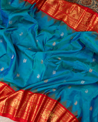 Rama Blue and Red Color Combination Double Weave Gadwal Pattu
