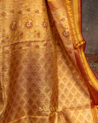 Golden Yellow Designer Pure Tissue Kanchi