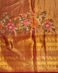 Golden Yellow Designer Pure Tissue Kanchi