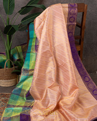 Blush and Multicolored Border Pure Kanchi Silk