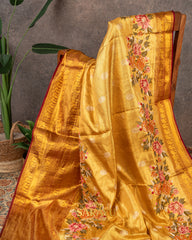 Golden Yellow Designer Pure Tissue Kanchi