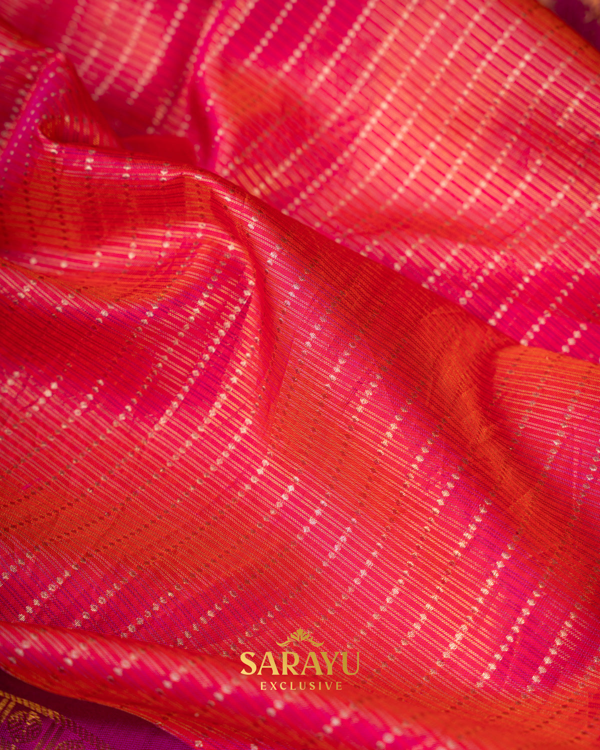 Deep Kankambram and Magenta Pink Double Shaded Pure Kanchi