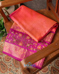 Deep Kankambram and Magenta Pink Double Shaded Pure Kanchi