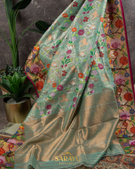 Light Blue Shade Single Tissue Zari Kota