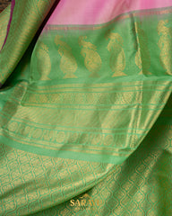 Candy Pink and Green border unique exclusive gadwal Pattu