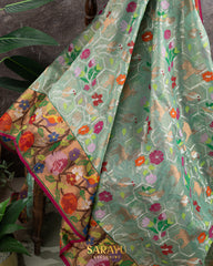 Light Blue Shade Single Tissue Zari Kota