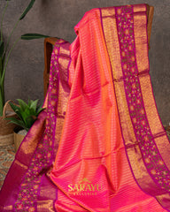 Deep Kankambram and Magenta Pink Double Shaded Pure Kanchi