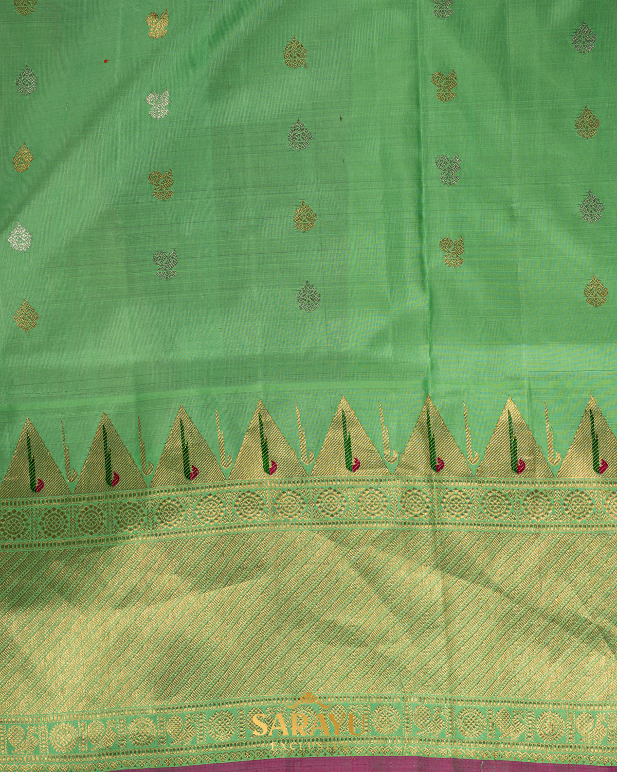 Candy Pink and Green border unique exclusive gadwal Pattu